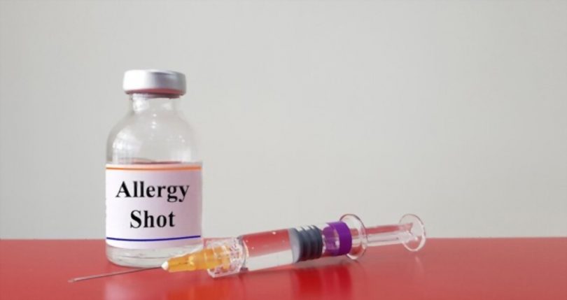 Allergy shot in bottle and syringe for injection for allergy shots at home treatment.
