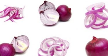 Red onion rings on a white background can cause onion allergy in some people.