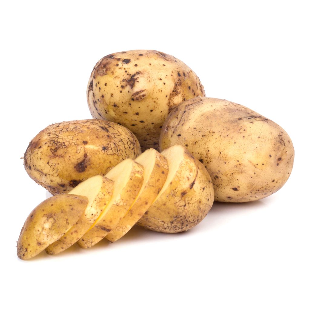 Fresh potatoes isolated on white background for the concept of potato allergy